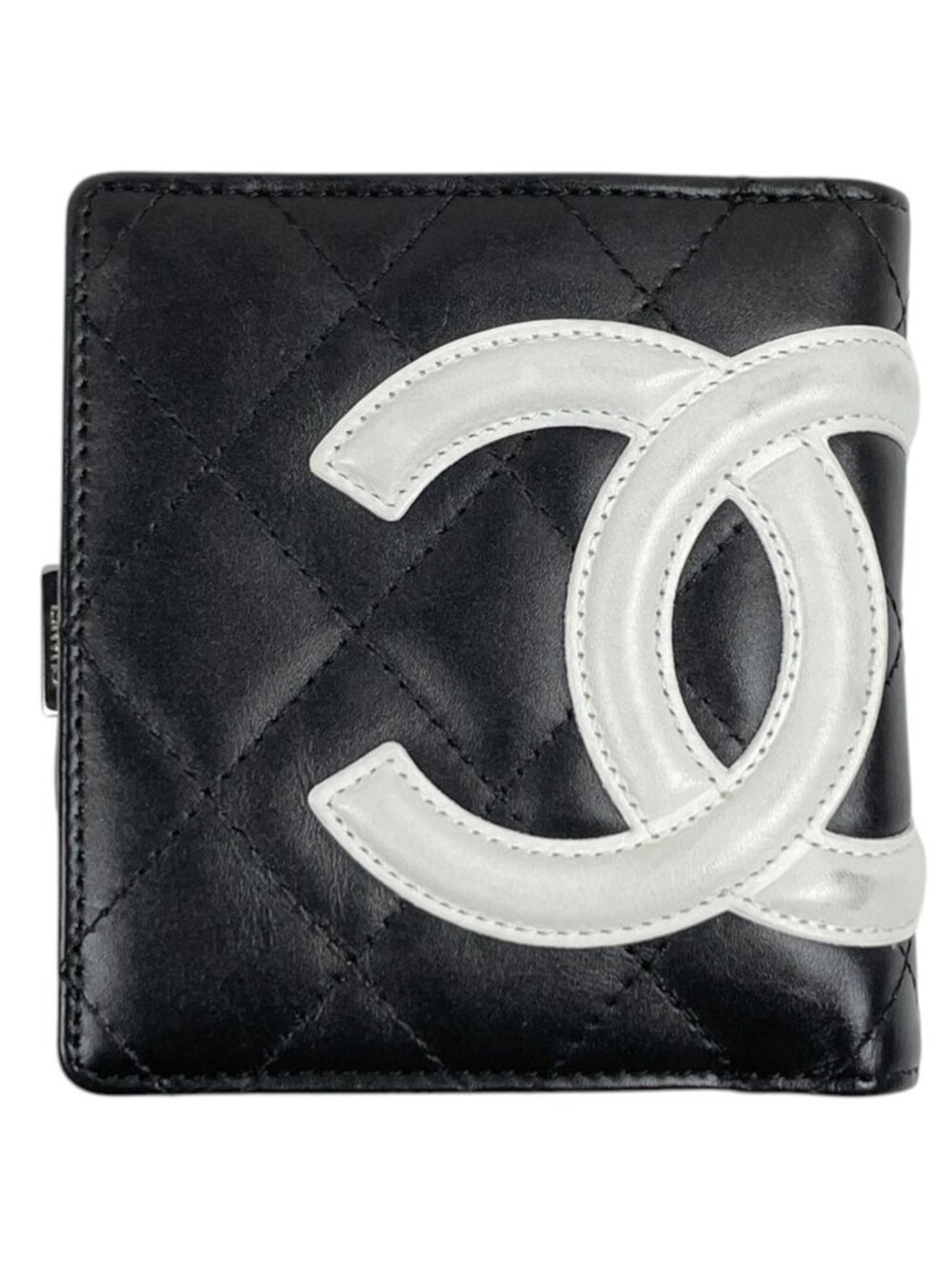 Chanel Bifold Wallet Cambon Line CC Logo Leather Black White
